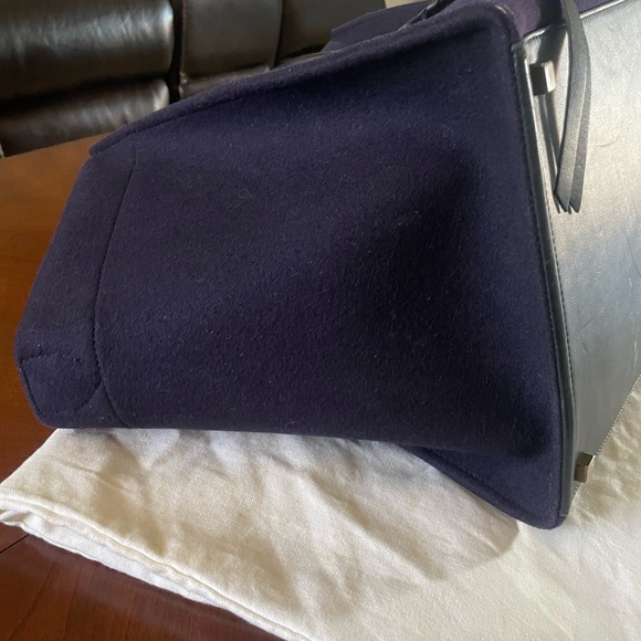 Celine Phantom Luggage Tote Navy Felt Black Leather Bag - Picture 7 of 12